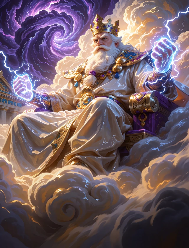 Brodaty władca piorun&oacute;w na tronie z chmur - grafika slotu Thunder King w Hercules Casino