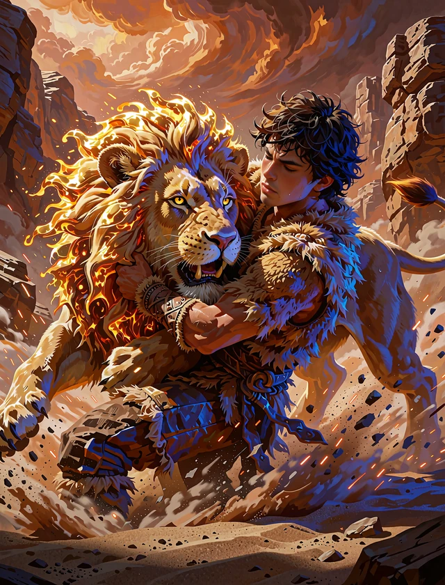 Heros walczący ze złotogrzywym lwem - grafika mitologicznego slotu Lion Hunter